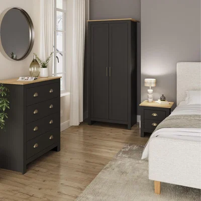 The Range Lancaster 3 Piece Bedroom Set - Wardrobe, Chest of Drawers, Bedside  - Black