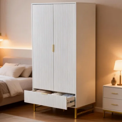 The Range Fluted Wardrobe with Doors And Drawers White - White