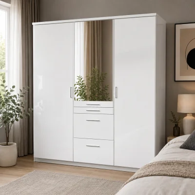 The Range Aachen White 3 Door 135cm Wardrobe with Mirror - White