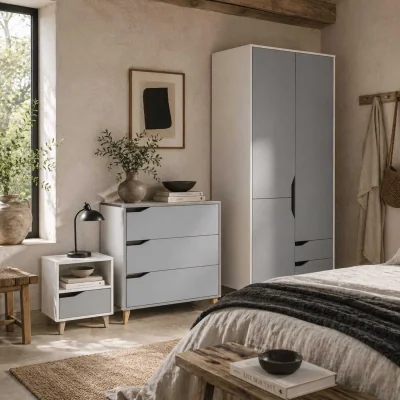 The Range Demilia Grey and White 3-Piece Bedroom Furniture Set - Wardrobe, 3-Drawer Chest, Bedside Table