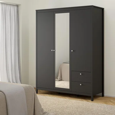 The Range Madrid Mirror Door Wardrobe - Matt Black / 3 Door Wardrobe