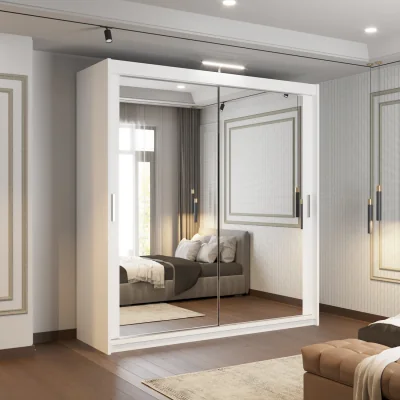 The Range Sliding Door Wardrobe with Mirror, Shelves & Hanging Rails Modern Bedroom Furniture-White 203cm - White / 180cm