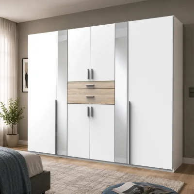 The Range Odessa Matt White and Oak 6 Door 270cm Wardrobe with Mirror - White