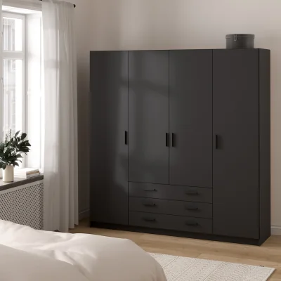 The Range Sprint Wardrobe with 4 Doors + 3 Drawers in Matt Grey - Grey