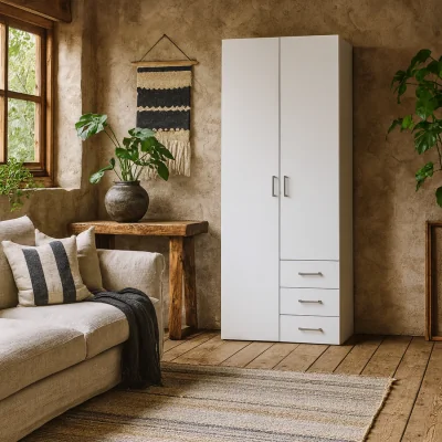 The Range Munich White Wooden Wardrobe 2 Doors 3 Drawers 4 Shelves Matt Finish - White