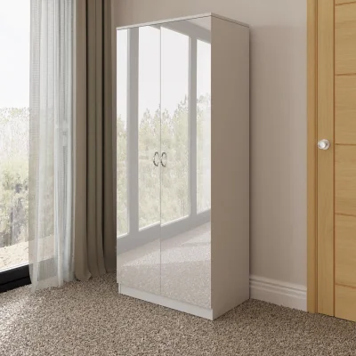 The Range FWStyle White Gloss 2 Door Wardrobe Hanging Rail Chrome Handle - White