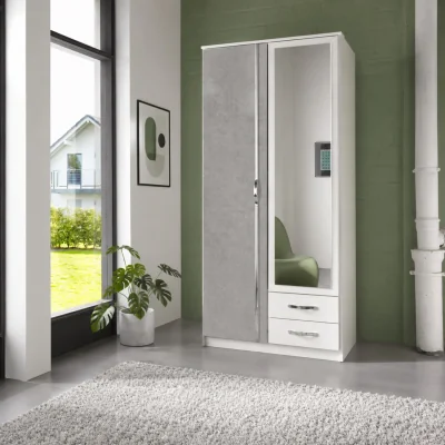 The Range Duo Matt White and Grey 2 Door 90cm Wardrobe with Mirror - White