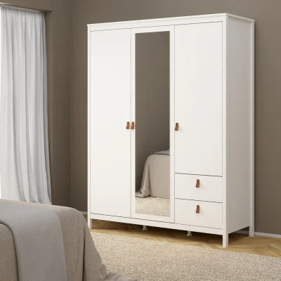 The Range Barcelona Wardrobe with 2 Doors + 1 Mirror Door + 2 Drawers in Cashmere - White