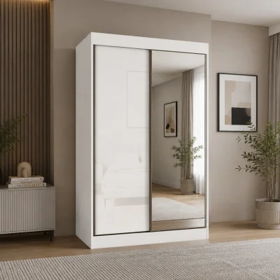 The Range Pacific 150cm Gloss White Sliding Door Wardrobe with Mirror - White