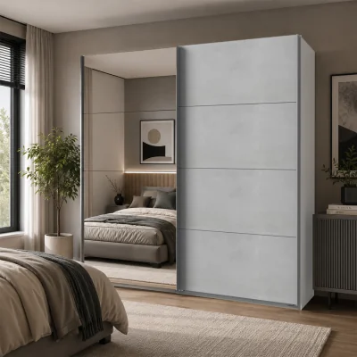 The Range Ernie 225cm 2 Door Sliding Wardrobe in White and Concrete Grey - White