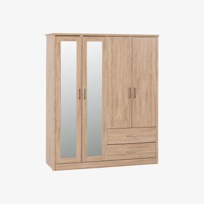 The Range Lisbon 4 Door Wardrobe - Light Oak Effect Veneer