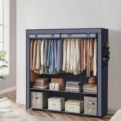 The Range Portable Clothes Closet with 4 Hanging Rails, Storage Shelves and Side Pockets, Dark Blue - Dark Blue