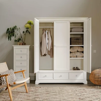 The Range Gainsborough White Triple Wardrobe with Crystal Handles - White