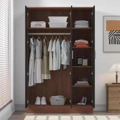 The Range REFLECT Wardrobe 3 Door Mirror - Black High Gloss Front / Walnut Matt Finish - Black Gloss / Matt Walnut