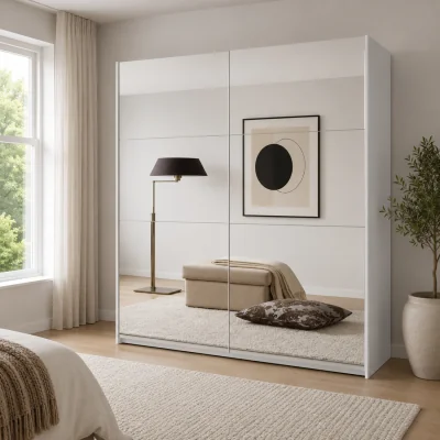 The Range Queen 135cm Mirrored Sliding Wardrobe in White - White