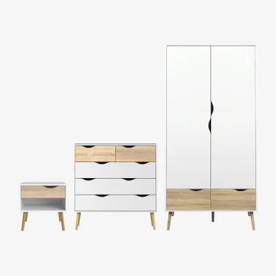 The Range Oslo Package Bedside, Chest & Wardrobe White/Oak - White & Oak