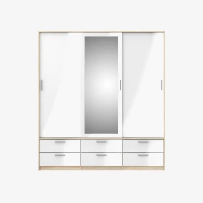 The Range Skjern 3-Door Wardrobe with 6 Drawers in White and Natural Oak - White