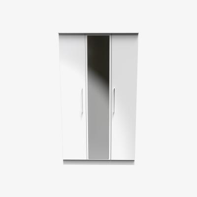 The Range Worcester Ready Assembled Tall Triple Mirrored Wardrobe - White Gloss & White