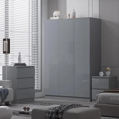 The Range FWStyle Grey Gloss 3 Door Wardrobe Scandinavian Style Push to Open - Grey Gloss