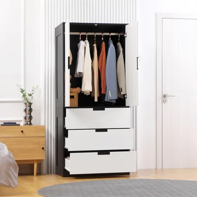 The Range Modern 2 Door Wardrobe with 3 Drawer and Hanging Rod - White