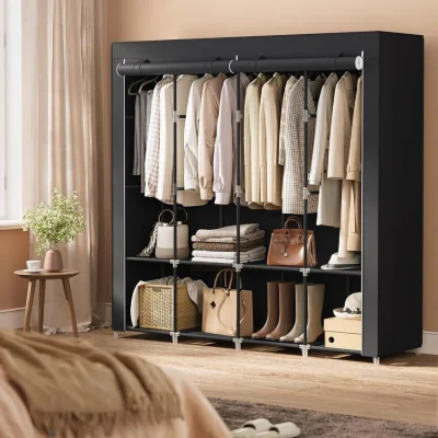 The Range Portable Wardrobe with 4 Hanging Rails and Storage Shelves, Garment Rack with Side Pockets, Black - Black
