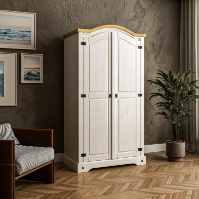 The Range Corona Wardrobe White 2 Door Arch Top Double Solid Mexican Pine - White