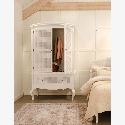 The Range Louis Combi Double Wardrobe with Cane Rattan Doors - White