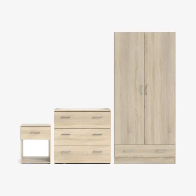 The Range Space Package Bedside, Chest & Wardrobe in Oak - Oak