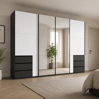 The Range Level 300cm Mirrored Sliding Wardrobe in White and Graphite - White