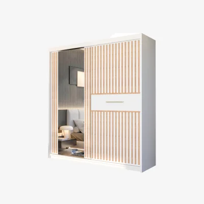 The Range Luzon Sliding Wardrobe with Oak Trim - White / 150cm