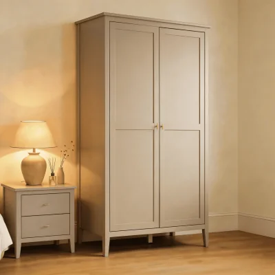 The Range Grace 2 Door Wardrobe with Gold Bar Handles in Greige  - Greige