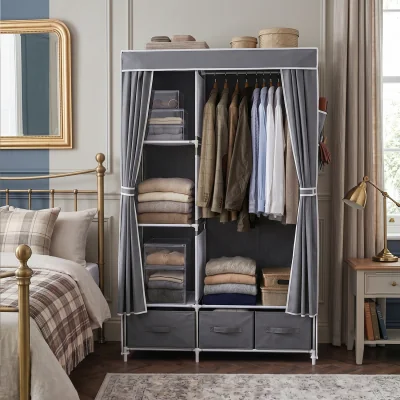 The Range Portable Fabric Wardrobe with Non-Woven Cover - Silver-Grey