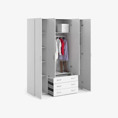 The Range Munich 4-Door Matt White Wooden Wardrobe with 3 Drawers and 3 Shelves - White