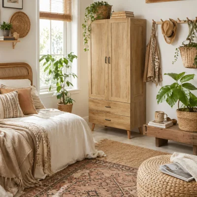 The Range Corasoro 2-Door Wardrobe Natural Wood-Effect Finish with 2 Drawers and Hanging Rail