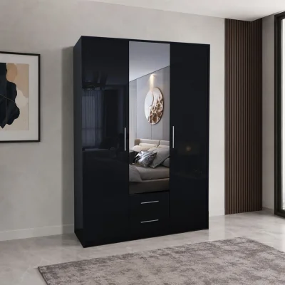 The Range Swindon Gloss Black 3 Door 120cm Wardrobe with Mirror - Black