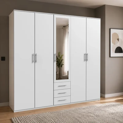 The Range Ben White 5 Door 225cm Wardrobe with Mirror and 3 Drawers - White