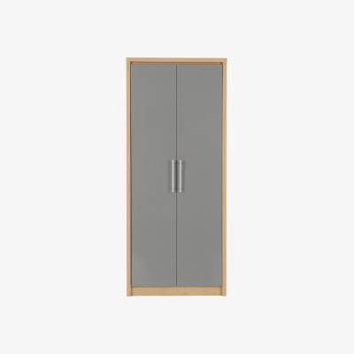 The Range Seville 2 Door Wardrobe - Grey High Gloss, Light Oak Effect Veneer