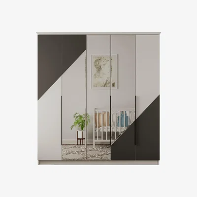 The Range CARLOS 5 Door 2 Drawer Mirrored White Anthracite Wardrobe - Black