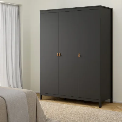 The Range Barcelona Wardrobe with 3 Doors in Matt Black - Matt Black