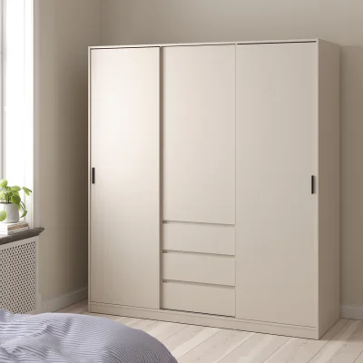The Range Naia Wardrobe with 2 sliding Doors 1 Door 3 Drawers in Cashmere - Cashmere