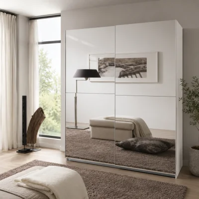 The Range Queen 180cm Mirrored Sliding Wardrobe in White - White