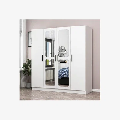 The Range Kale 4 Doors Wardrobe white Frame with white and Mirror Doors - White