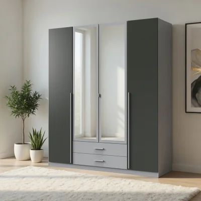 The Range Husem Grey and Graphite 4 Door 180cm Wardrobe with Mirror - Grey