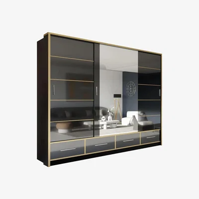 The Range Sliding Wardrobes 4U Heaven High Gloss Mirror Sliding Door Wardrobes  - Black