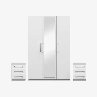 The Range Norvik 3 Door Wardrobe x2 Bedsides Bedroom Set - White