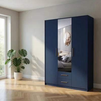The Range Swindon Dark Blue 3 Door 135cm Wardrobe with Mirror - Blue