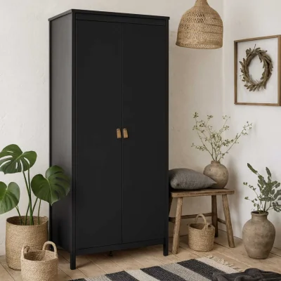 The Range Wildberry Matt 2 Door Wooden Wardrobe with Leather Handles - Black