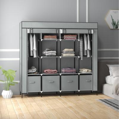 The Range HOMCOM Fabric Wardrobe for Bedroom Portable with 10 Compartments - Grey