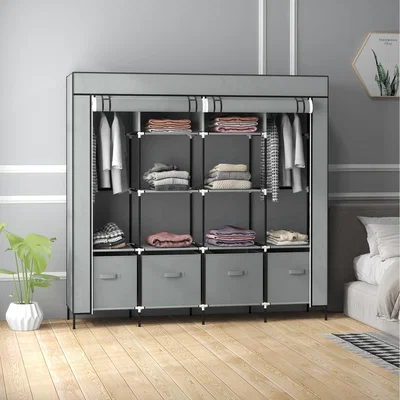 The Range HOMCOM Fabric Wardrobe for Bedroom Portable with 10 Compartments - Grey