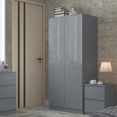 The Range FWStyle Grey Gloss 2 Door Wardrobe Push to Open Bedroom Scandinavian - Grey Gloss